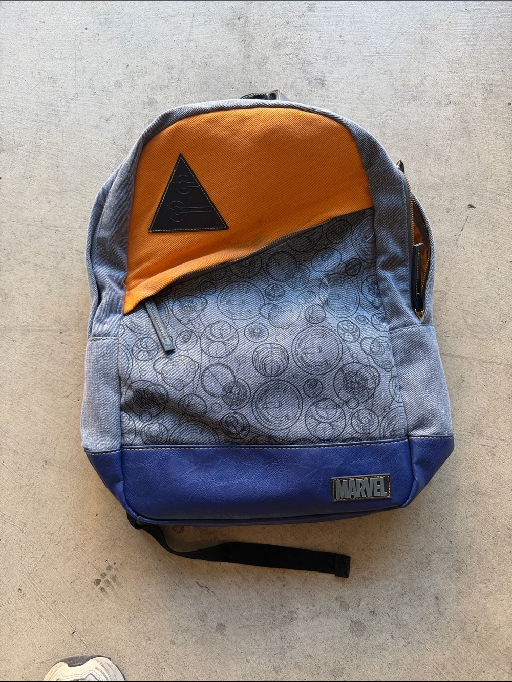 Marvel Gray, Orange & Blue Backpack with Patterned Front
